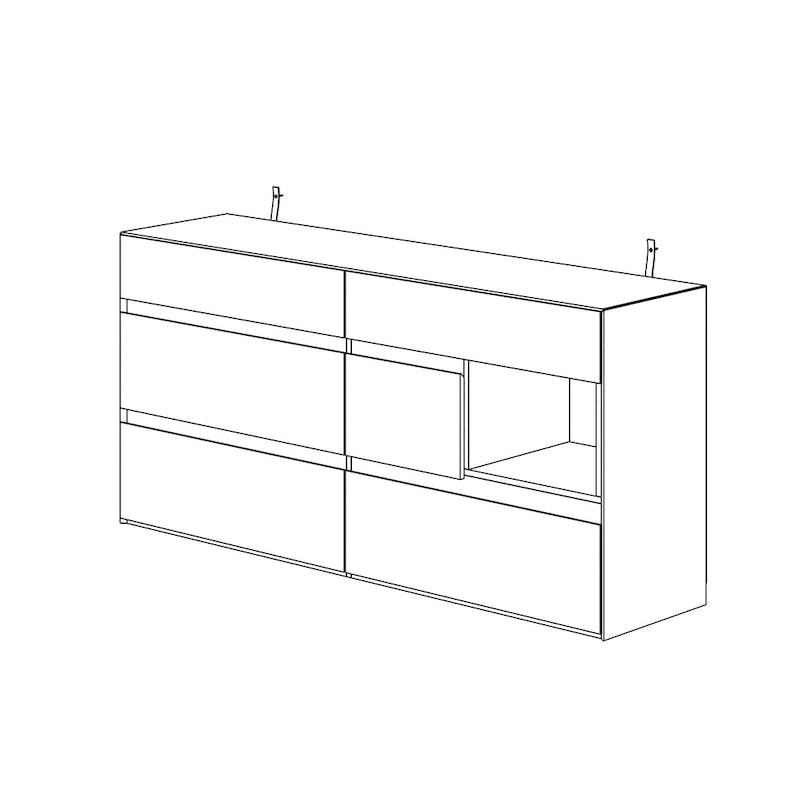 Cassettiera a 6 cassetti Grigio Legno / Nero con vano a giorno, montaggio singolo