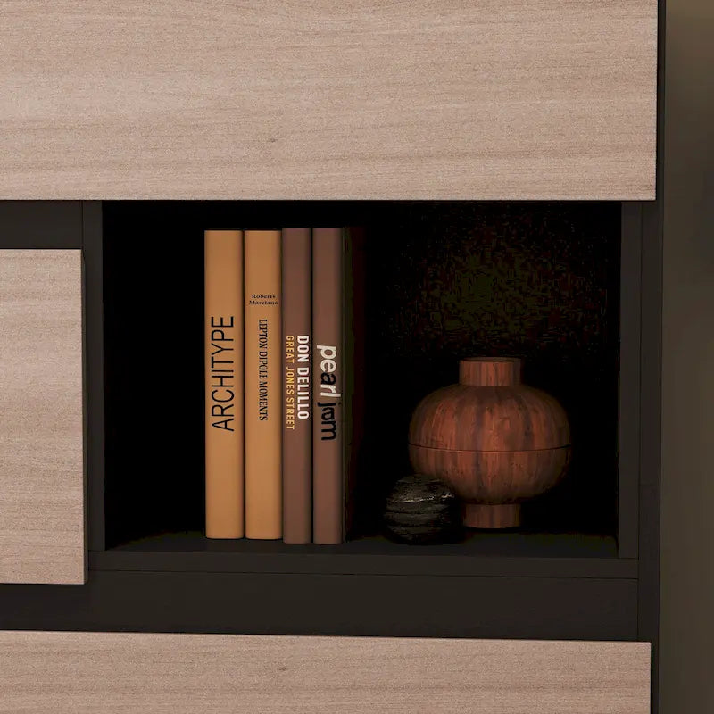 Cassettiera a 6 cassetti Grigio Legno / Nero con vano a giorno, montaggio singolo