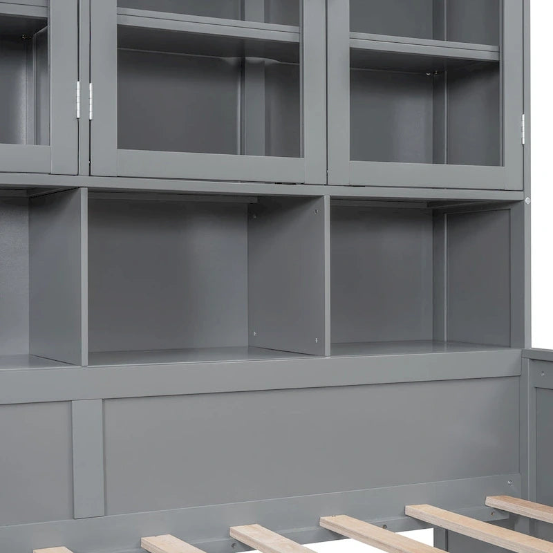 Letto divano con libreria e illuminazione a LED, 1 posto, singolo/una piazza e mezza, Bianco/Grigio