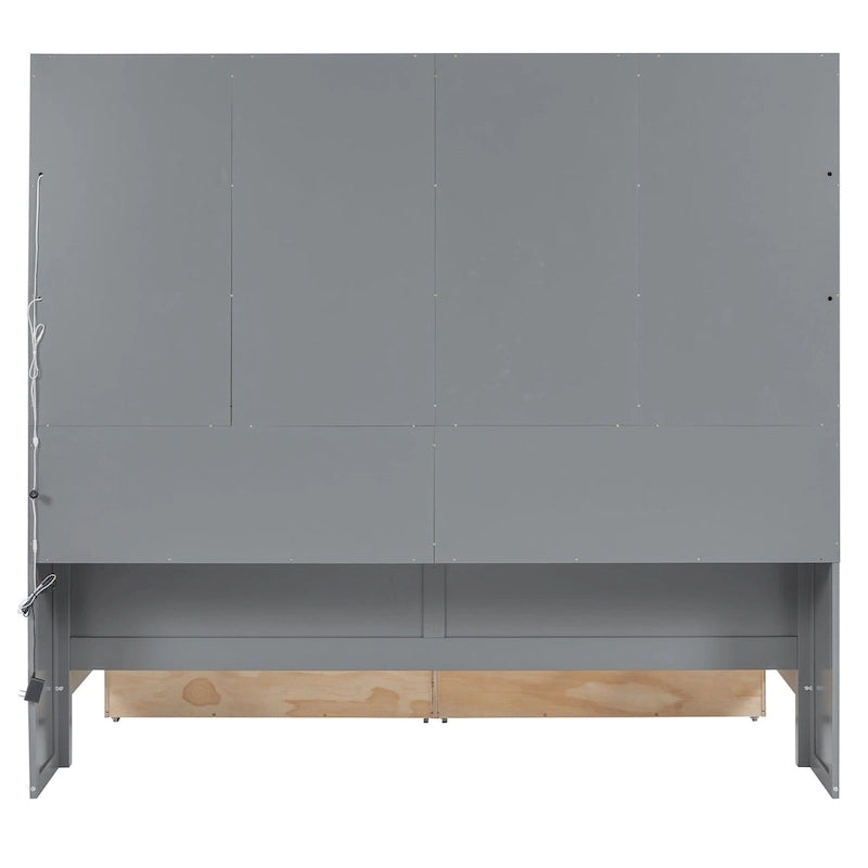 Letto divano con libreria e illuminazione a LED, 1 posto, singolo/una piazza e mezza, Bianco/Grigio