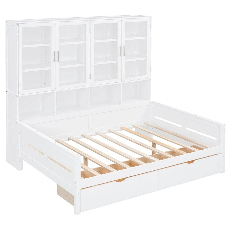 Letto divano con libreria e illuminazione a LED, 1 posto, singolo/una piazza e mezza, Bianco/Grigio