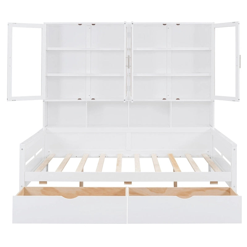Letto divano con libreria e illuminazione a LED, 1 posto, singolo/una piazza e mezza, Bianco/Grigio