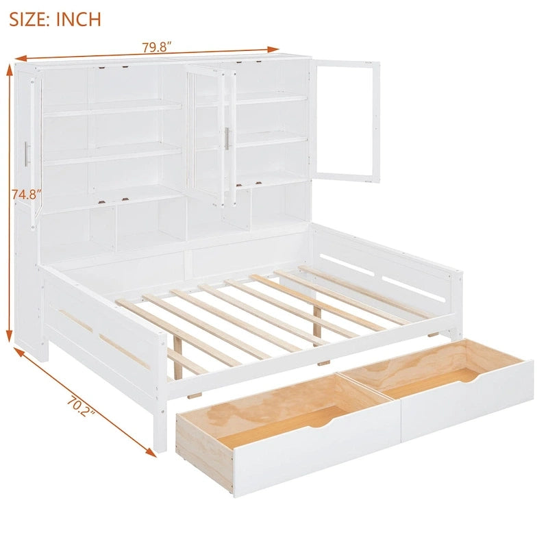 Letto divano con libreria e illuminazione a LED, 1 posto, singolo/una piazza e mezza, Bianco/Grigio