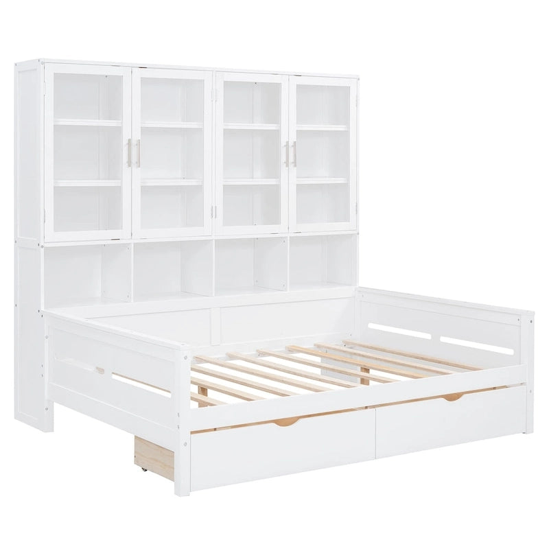 Letto divano con libreria e illuminazione a LED, 1 posto, singolo/una piazza e mezza, Bianco/Grigio