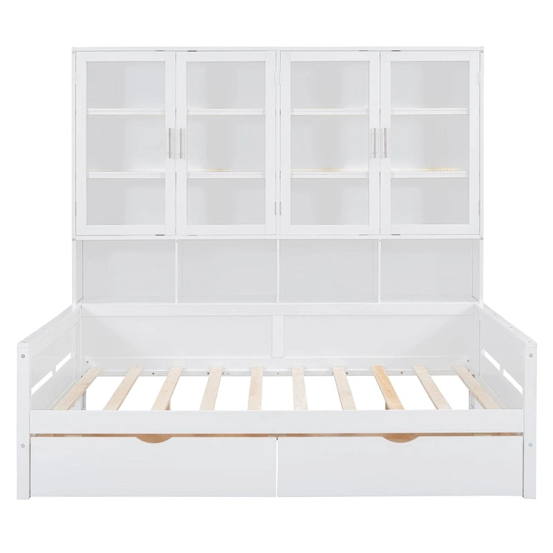 Letto divano con libreria e illuminazione a LED, 1 posto, singolo/una piazza e mezza, Bianco/Grigio