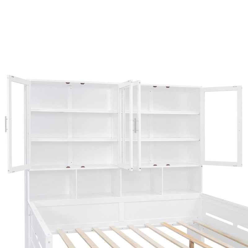 Letto divano con libreria e illuminazione a LED, 1 posto, singolo/una piazza e mezza, Bianco/Grigio