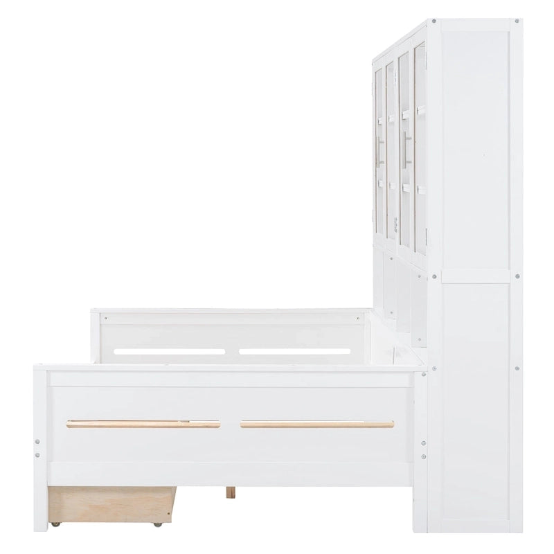 Letto divano con libreria e illuminazione a LED, 1 posto, singolo/una piazza e mezza, Bianco/Grigio