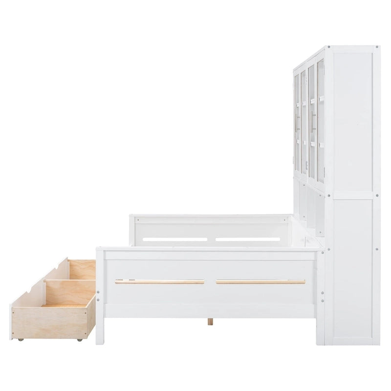 Letto divano con libreria e illuminazione a LED, 1 posto, singolo/una piazza e mezza, Bianco/Grigio