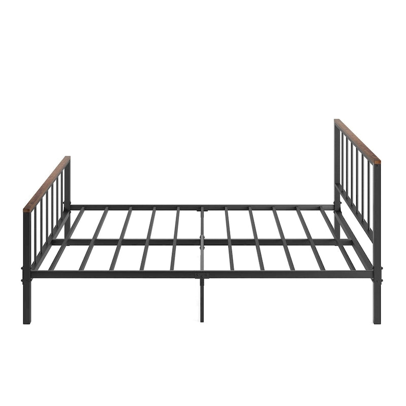 Struttura letto a piattaforma in metallo nero con testiera e pediera, Queen, per 2-3 persone