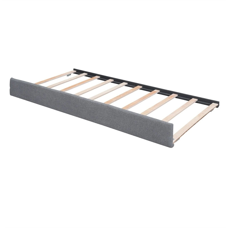 Letto imbottito a piattaforma Full Size beige/grigio con letto estraibile e LED – Per 2 persone