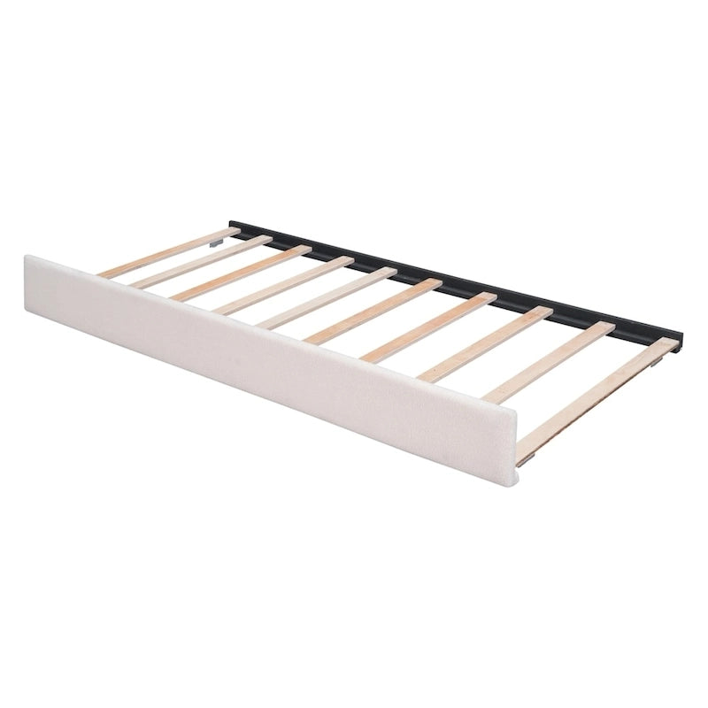 Letto imbottito a piattaforma Full Size beige/grigio con letto estraibile e LED – Per 2 persone