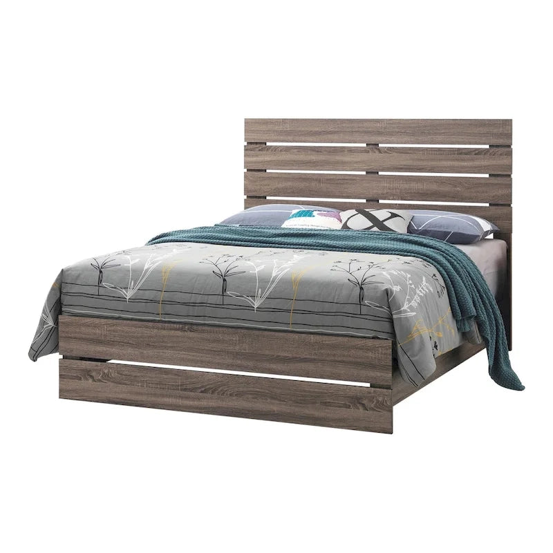 Set camera da letto 5 pezzi con testiera a doghe Coastal White / Barrel Oak, Queen / Eastern King, 2 posti letto