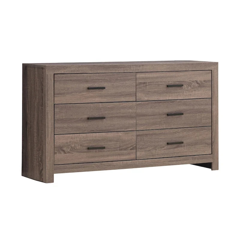 Set camera da letto 5 pezzi con testiera a doghe Coastal White / Barrel Oak, Queen / Eastern King, 2 posti letto