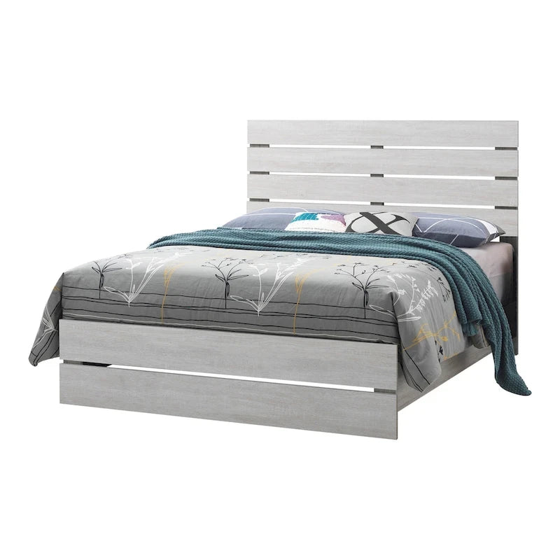 Set camera da letto 5 pezzi con testiera a doghe Coastal White / Barrel Oak, Queen / Eastern King, 2 posti letto