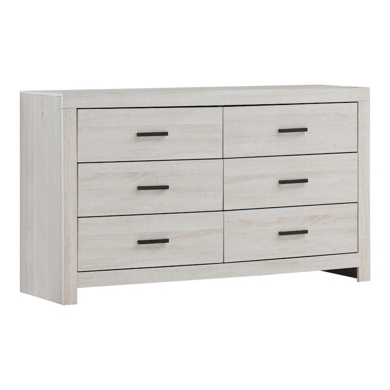 Set camera da letto 5 pezzi con testiera a doghe Coastal White / Barrel Oak, Queen / Eastern King, 2 posti letto