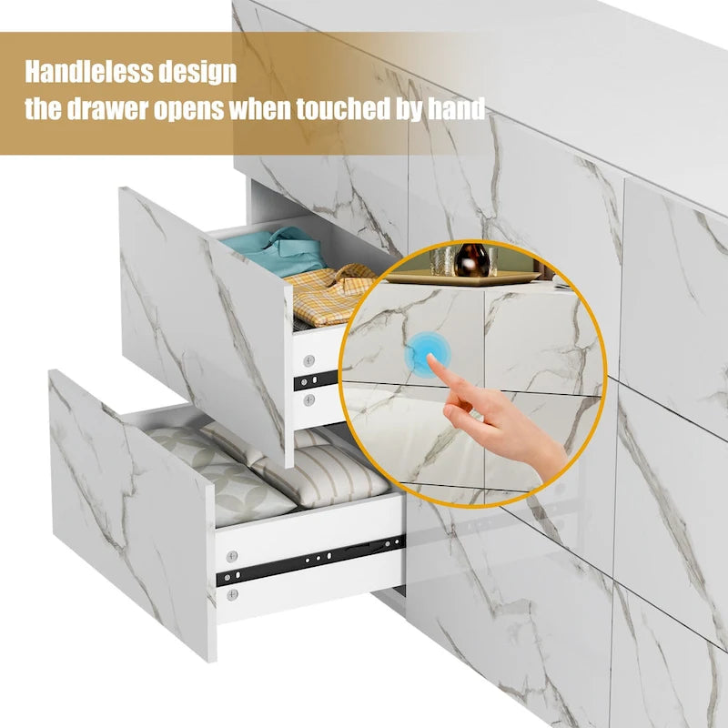 Cassettiera a 9 cassetti con luce LED, Bianco/Nero/Marmore/Blu Marino, Singola