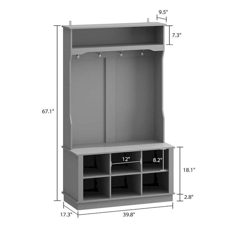 Appendiabiti da ingresso con panca e ganci, grigio/nero/bianco – Organizer per 4 persone