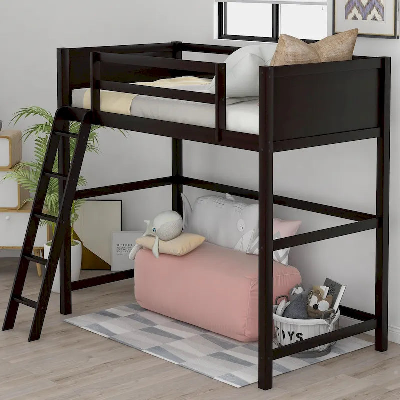 Letto a soppalco singolo con scaletta – Pino massiccio, Marrone/Grigio/Bianco, Posti letto: 1
