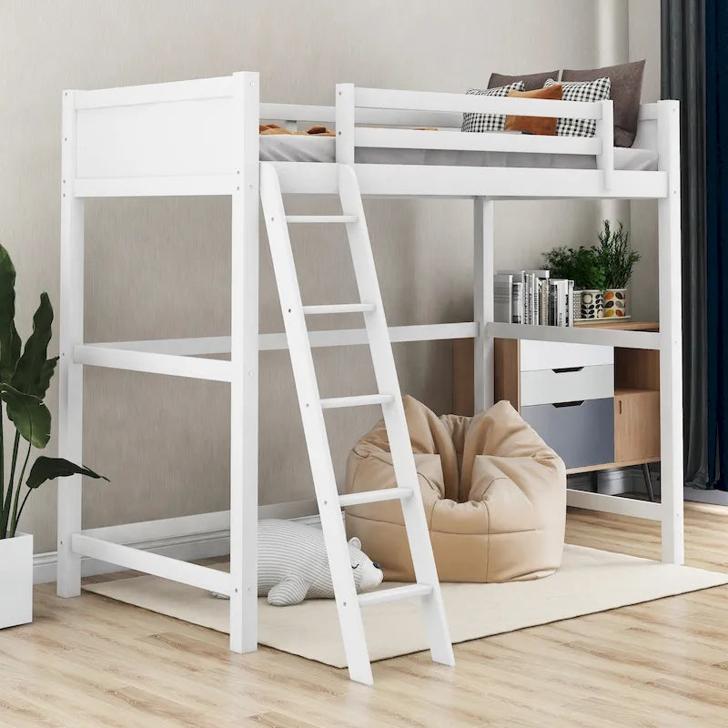 Letto a soppalco singolo con scaletta – Pino massiccio, Marrone/Grigio/Bianco, Posti letto: 1