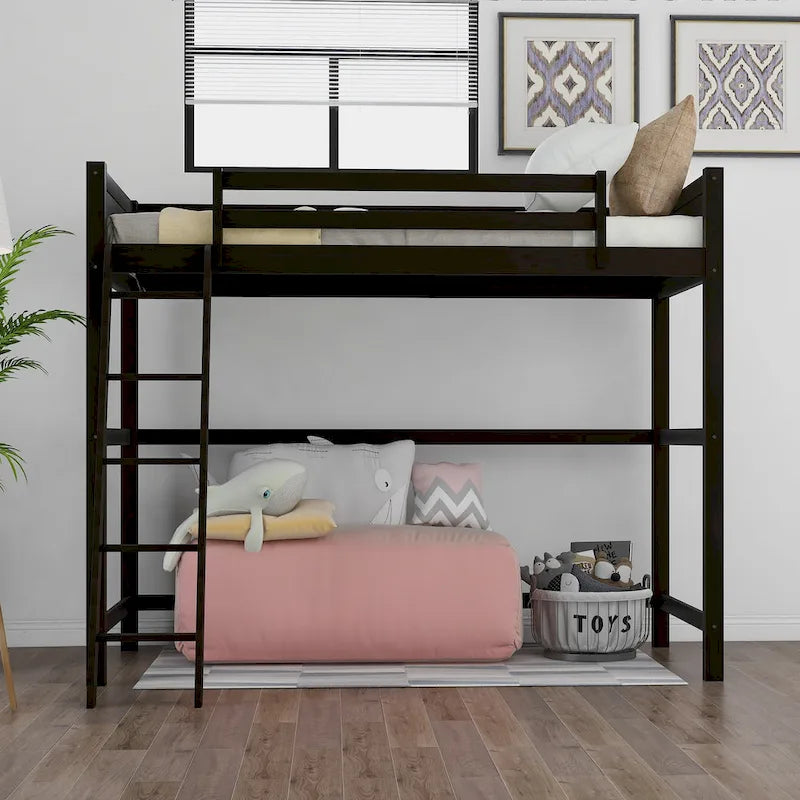 Letto a soppalco singolo con scaletta – Pino massiccio, Marrone/Grigio/Bianco, Posti letto: 1