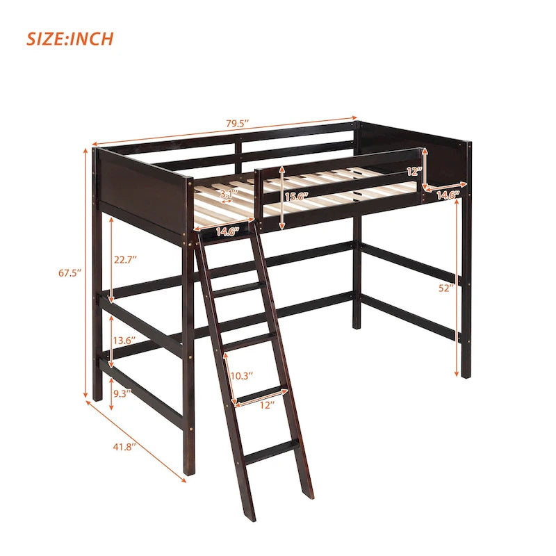 Letto a soppalco singolo con scaletta – Pino massiccio, Marrone/Grigio/Bianco, Posti letto: 1