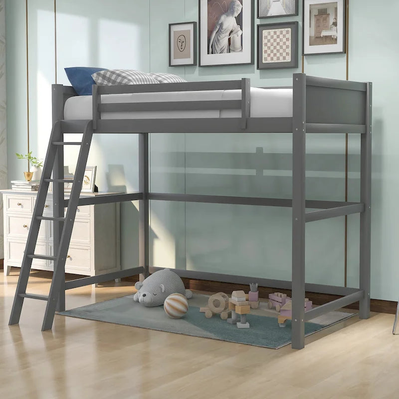 Letto a soppalco singolo con scaletta – Pino massiccio, Marrone/Grigio/Bianco, Posti letto: 1