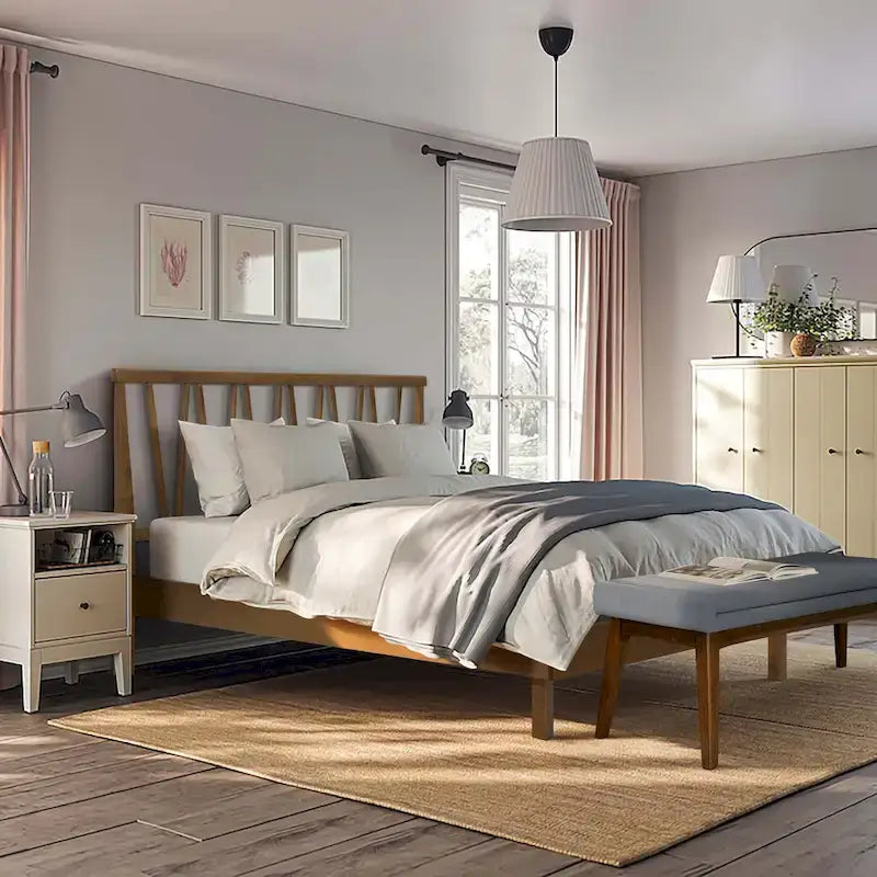 Letto a piattaforma con testiera, pannello a V, in legno marrone scuro, Queen, 1 persona