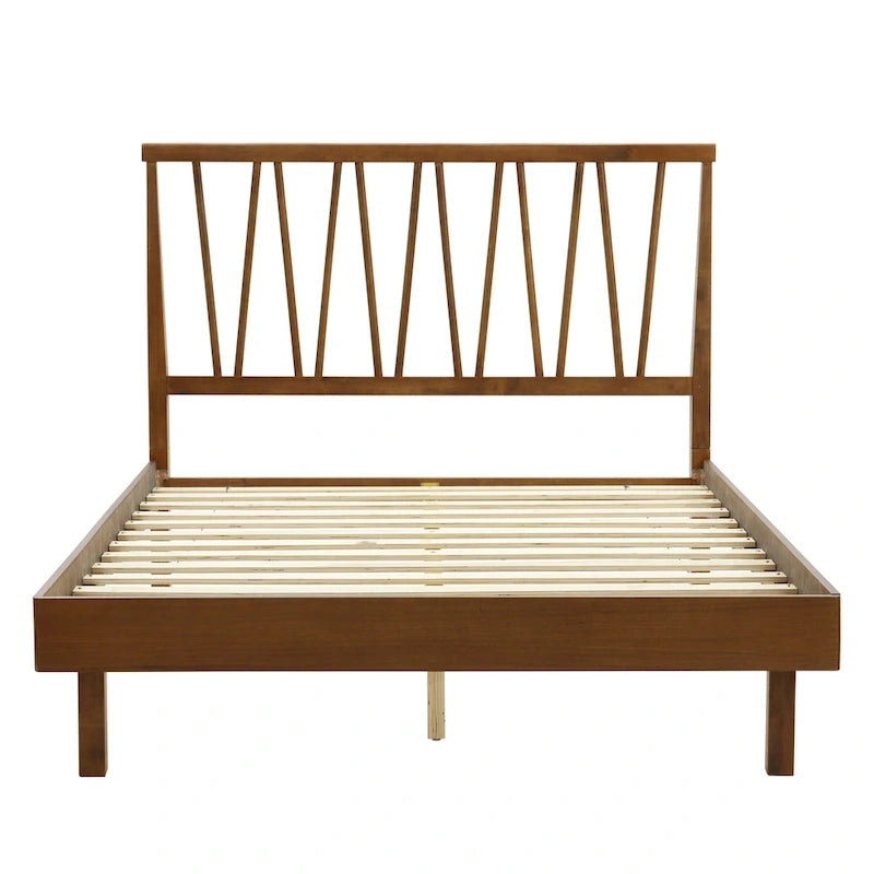 Letto a piattaforma con testiera, pannello a V, in legno marrone scuro, Queen, 1 persona