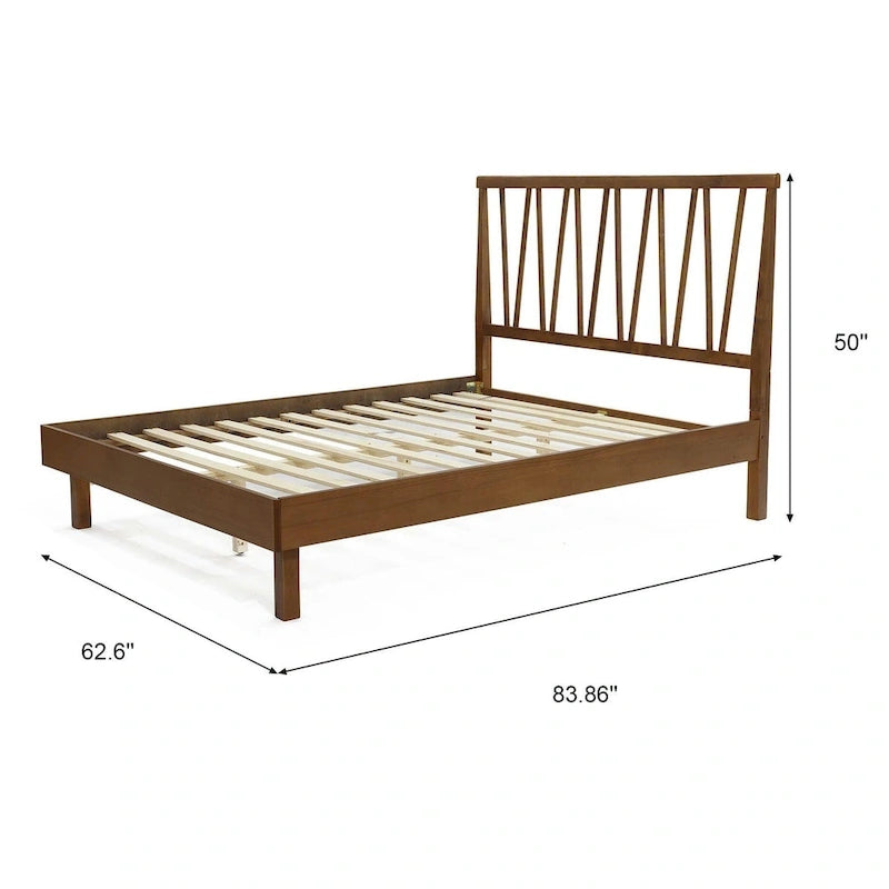 Letto a piattaforma con testiera, pannello a V, in legno marrone scuro, Queen, 1 persona