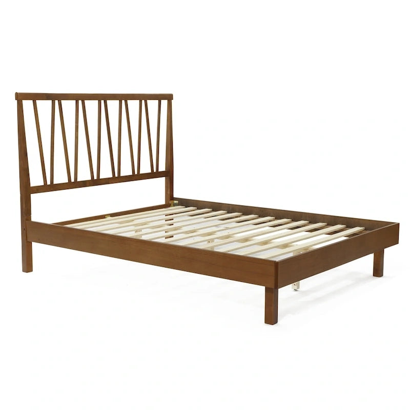 Letto a piattaforma con testiera, pannello a V, in legno marrone scuro, Queen, 1 persona