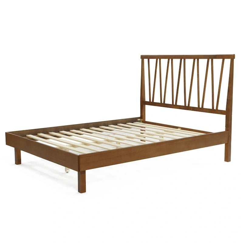 Letto a piattaforma con testiera, pannello a V, in legno marrone scuro, Queen, 1 persona