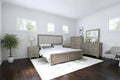 Roundhill Furniture Ennesley Gray Wood Bedroom Set with Upholstered Panel Bed, Dresser, Mirror, 2 Nightstand, and Chest