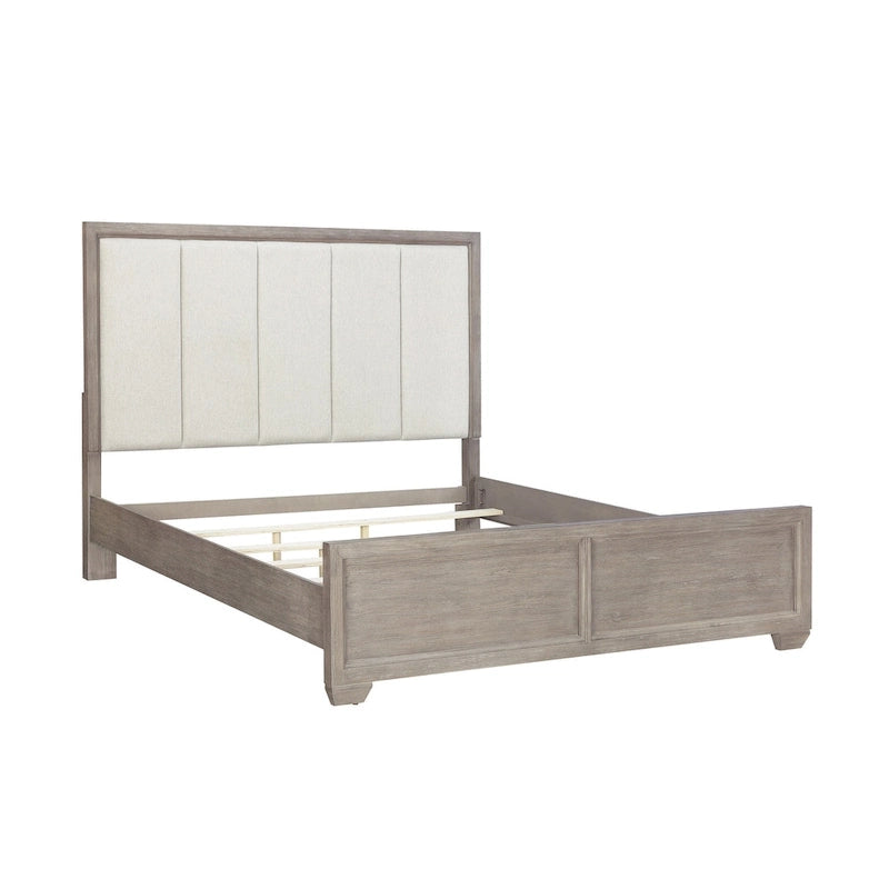 Set camera da letto con pannelli imbottiti grigi, 6 pezzi, King/Queen