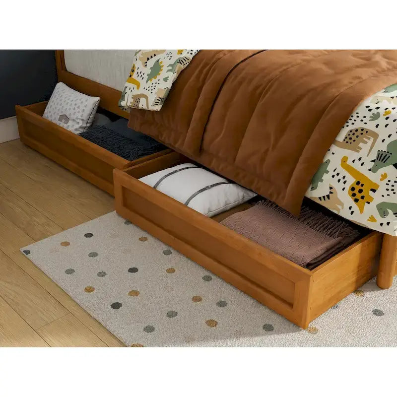 Cassetti contenitori sottoletto Light Toffee / Bianco / Noce Mid-Century – Singolo/Matrimoniale, Set da 2