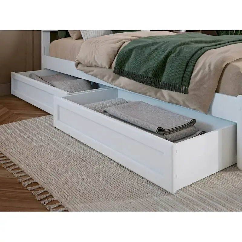 Cassetti contenitori sottoletto Light Toffee / Bianco / Noce Mid-Century – Singolo/Matrimoniale, Set da 2