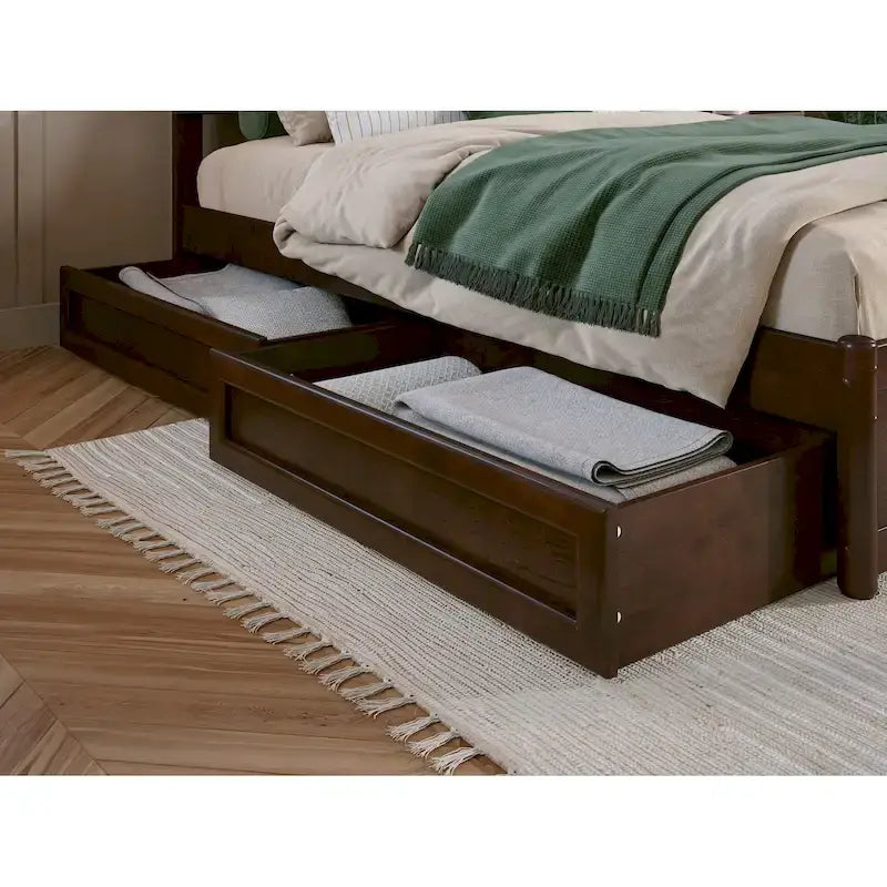 Cassetti contenitori sottoletto Light Toffee / Bianco / Noce Mid-Century – Singolo/Matrimoniale, Set da 2