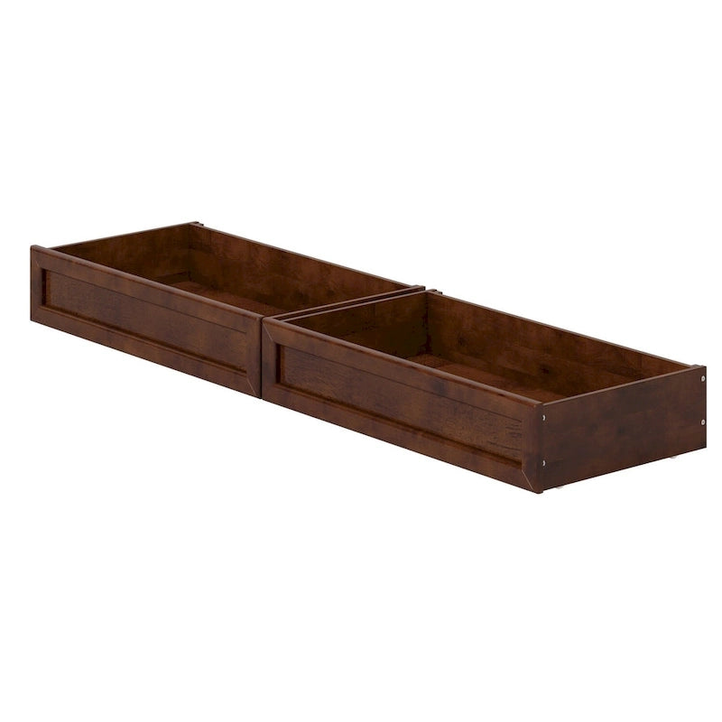 Cassetti contenitori sottoletto Light Toffee / Bianco / Noce Mid-Century – Singolo/Matrimoniale, Set da 2