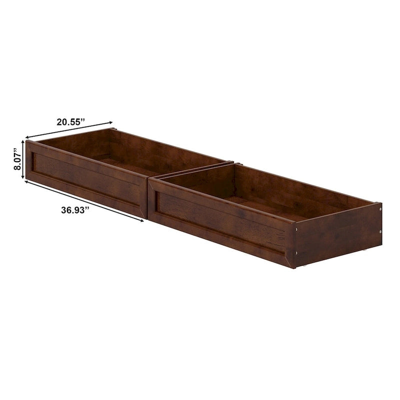 Cassetti contenitori sottoletto Light Toffee / Bianco / Noce Mid-Century – Singolo/Matrimoniale, Set da 2