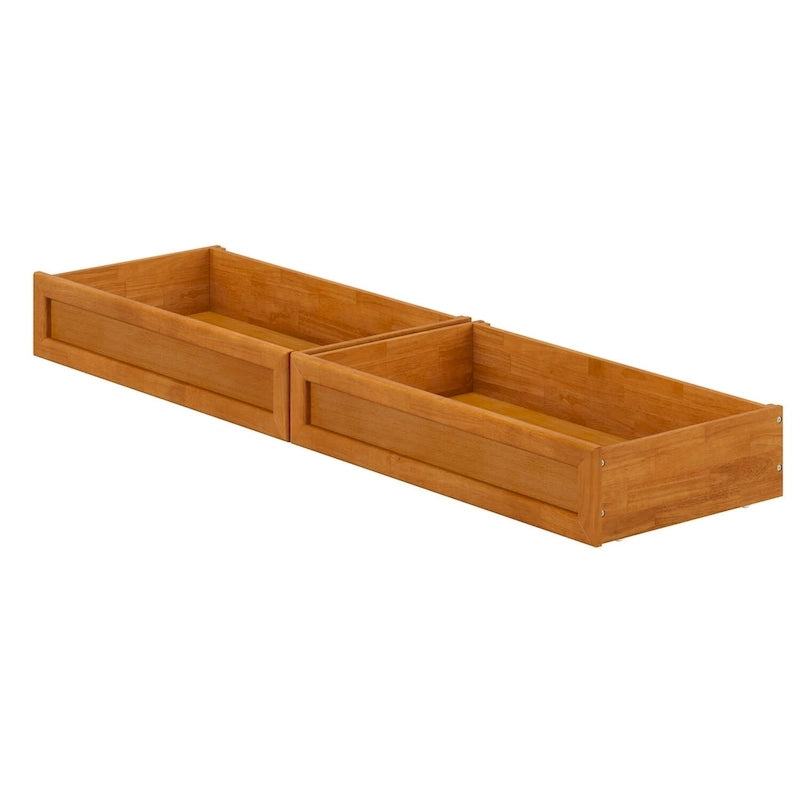 Cassetti contenitori sottoletto Light Toffee / Bianco / Noce Mid-Century – Singolo/Matrimoniale, Set da 2