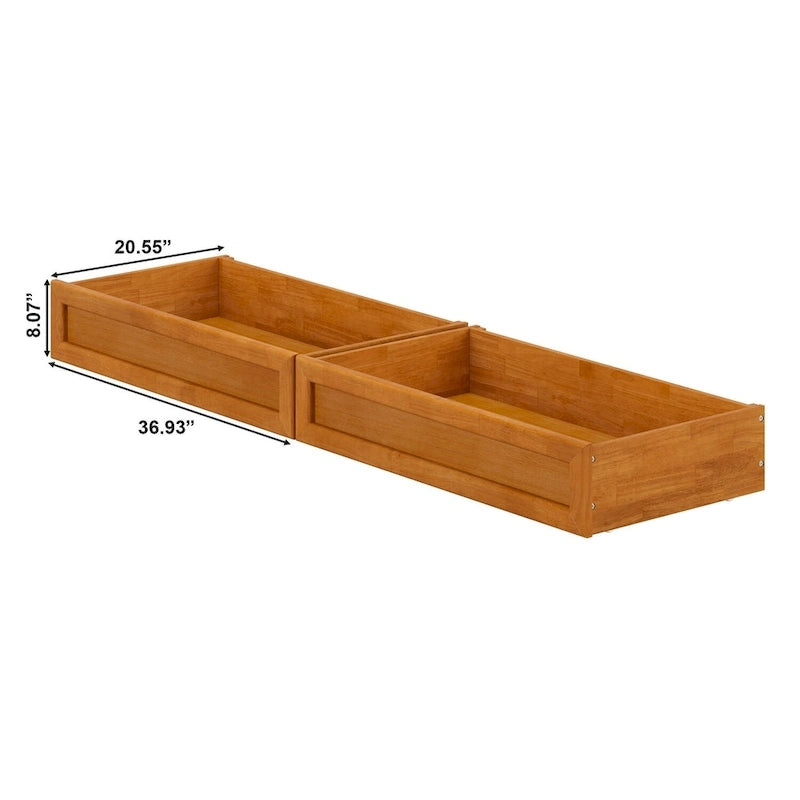 Cassetti contenitori sottoletto Light Toffee / Bianco / Noce Mid-Century – Singolo/Matrimoniale, Set da 2