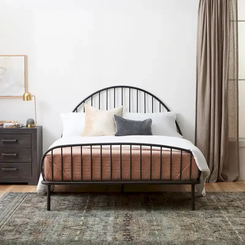 Telaio per letto a piattaforma con fuso in ferro nero, Queen/King, 1-2 persone