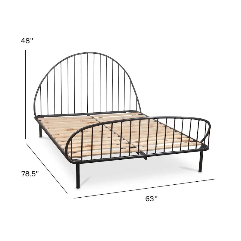 Telaio per letto a piattaforma con fuso in ferro nero, Queen/King, 1-2 persone