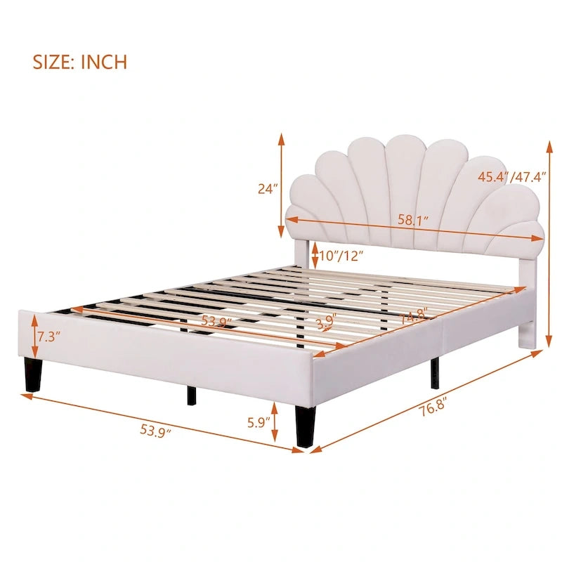 Letto a piattaforma in velluto floreale rosso fagiolo / beige – Matrimoniale / Queen (2 persone)
