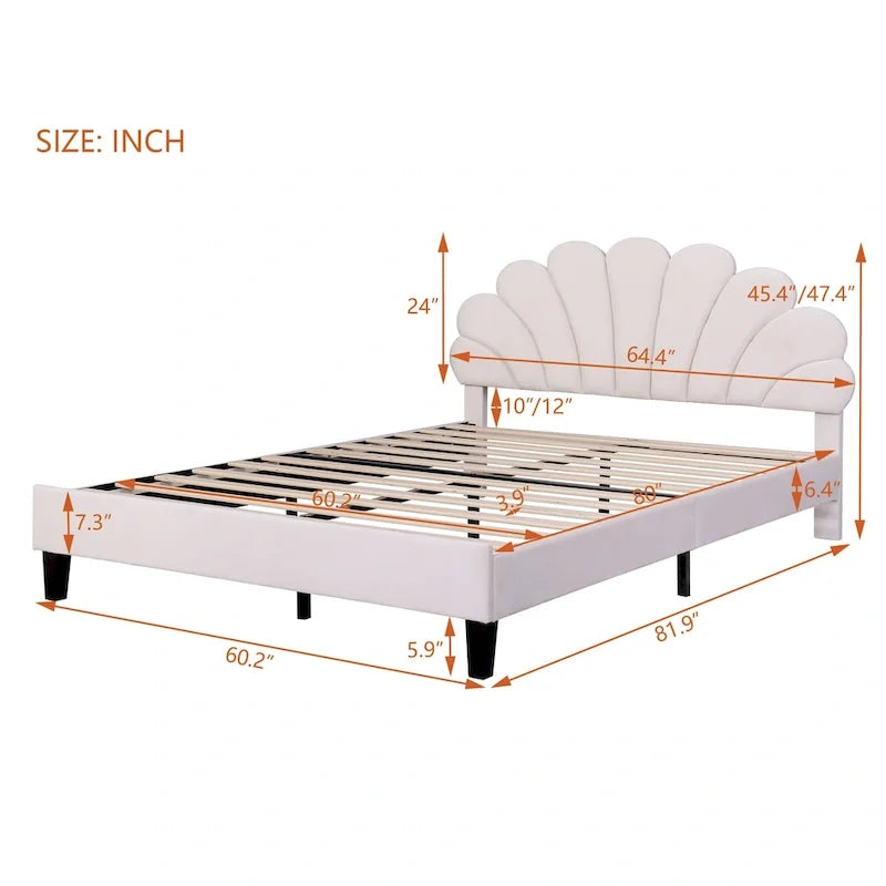 Letto a piattaforma in velluto floreale rosso fagiolo / beige – Matrimoniale / Queen (2 persone)