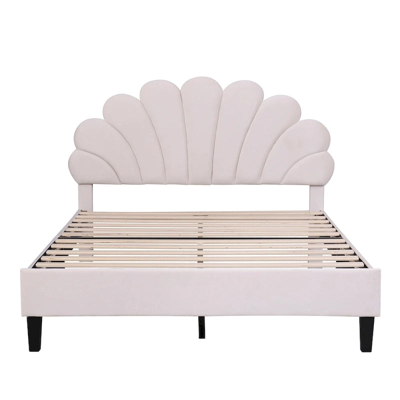 Letto a piattaforma in velluto floreale rosso fagiolo / beige – Matrimoniale / Queen (2 persone)