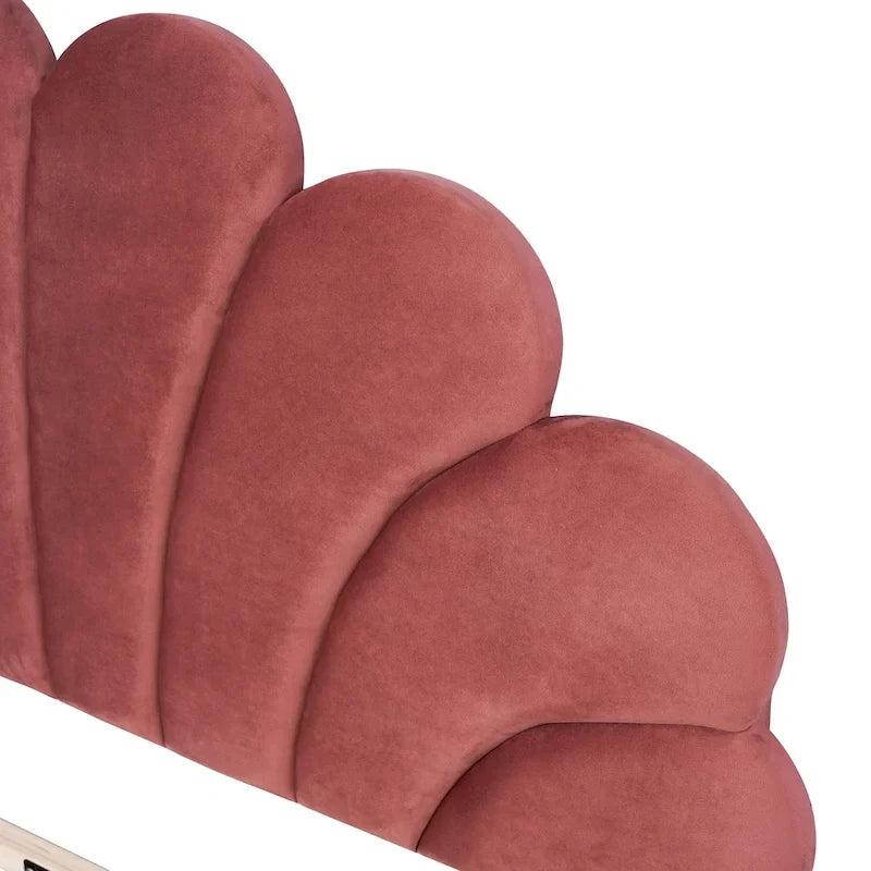 Letto a piattaforma in velluto floreale rosso fagiolo / beige – Matrimoniale / Queen (2 persone)