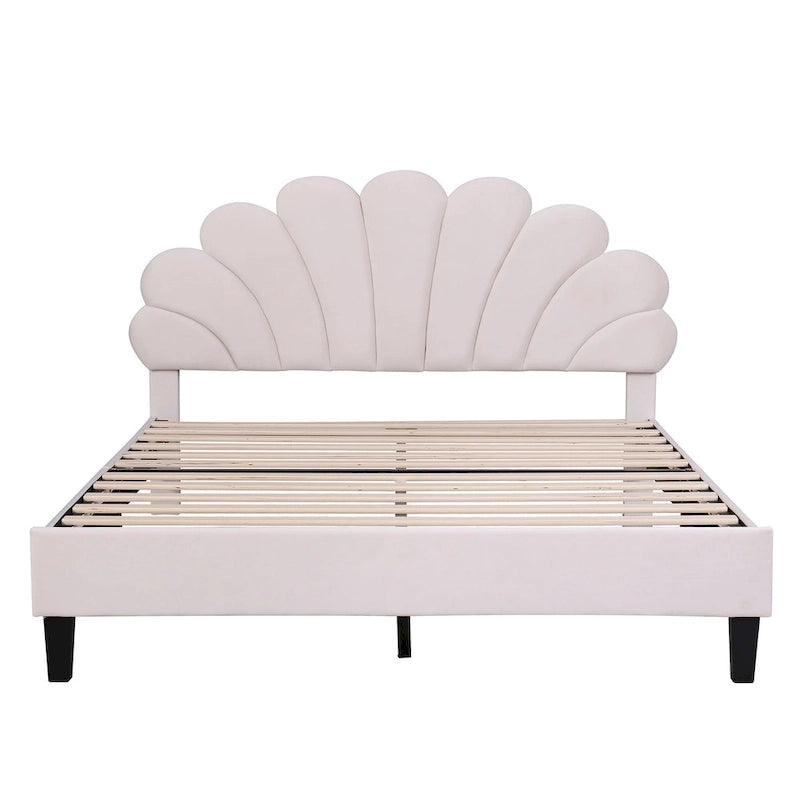 Letto a piattaforma in velluto floreale rosso fagiolo / beige – Matrimoniale / Queen (2 persone)