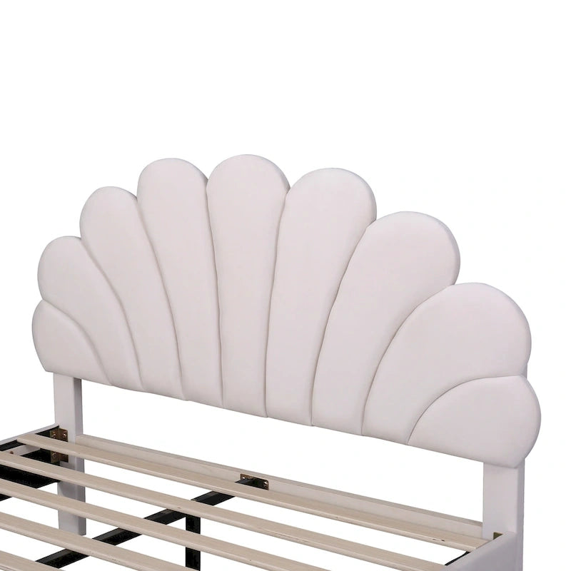 Letto a piattaforma in velluto floreale rosso fagiolo / beige – Matrimoniale / Queen (2 persone)