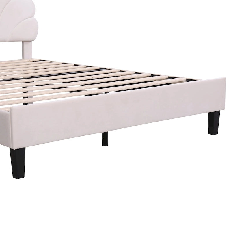 Letto a piattaforma in velluto floreale rosso fagiolo / beige – Matrimoniale / Queen (2 persone)