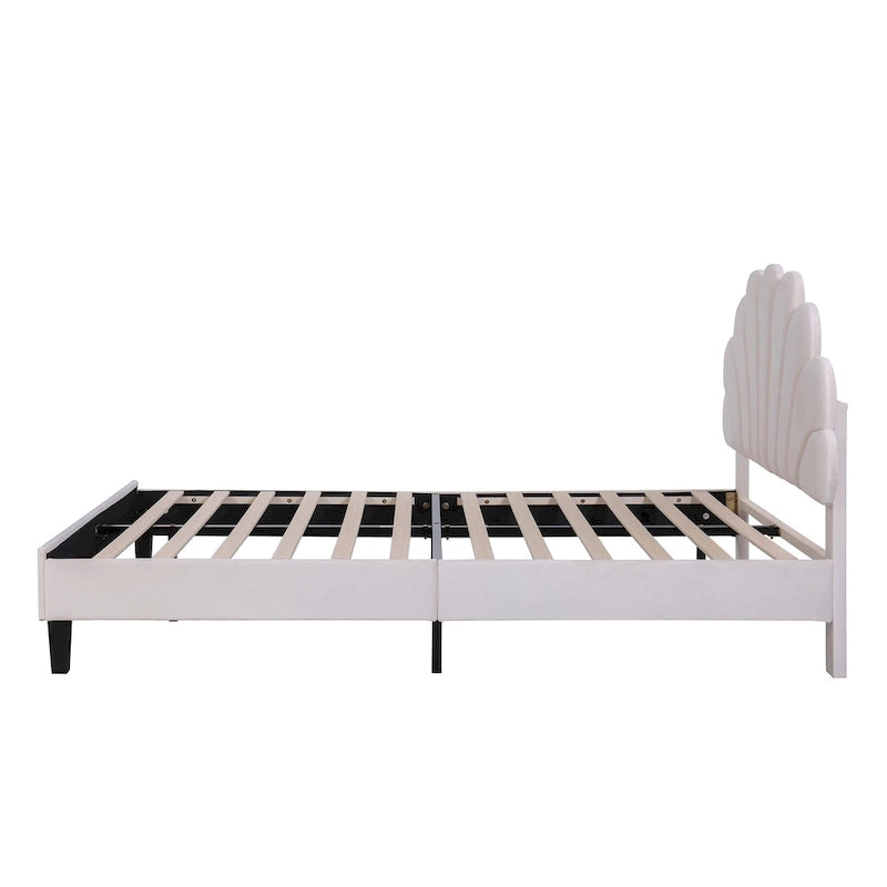 Letto a piattaforma in velluto floreale rosso fagiolo / beige – Matrimoniale / Queen (2 persone)
